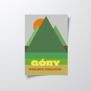 Plakat artystyczny, góry doliny
