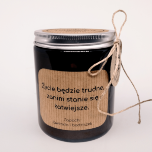 Usiądź i odpocznij sobie - świeca sojowa w słoiku, zapach lawenda i bodziszek