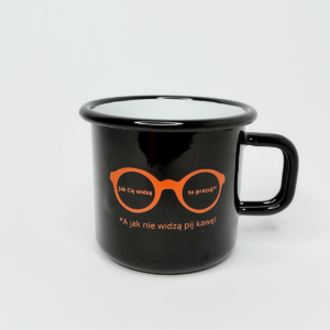 Kubek emaliowany czarny, śmieszny kubek do pracy, 400 ml