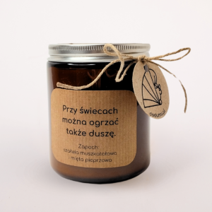 Ogrzej się - Świeca sojowa w słoiku, zapach mięta pieprzowa i szałwia muszkatołowa