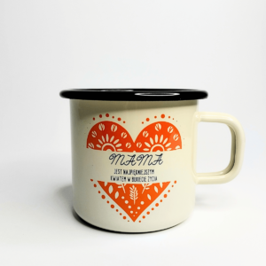 Emaliowany kubek mamy, kremowy z sercem