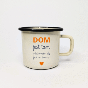 Kubek emaliowany kremowy z napisem dom, 400 ml